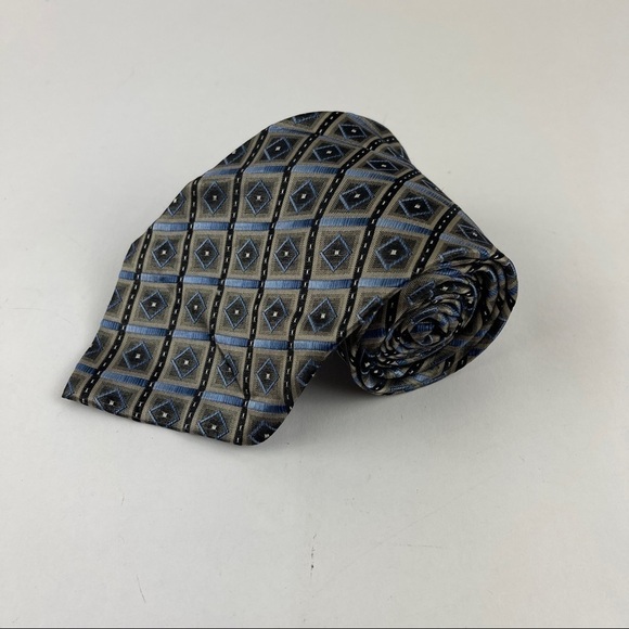 Platinum Designs Tie Mens Blue Silver Plaid - Picture 1 of 5
